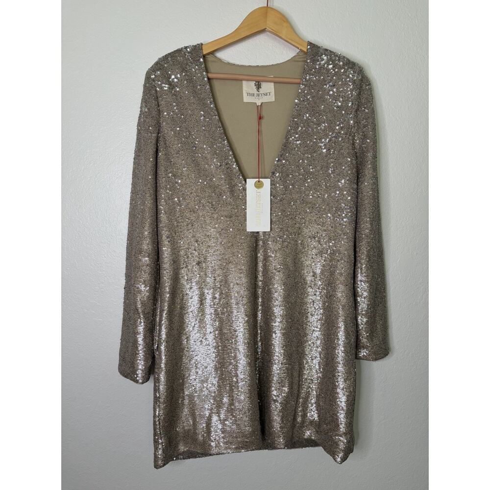 NWT Jetset Diaries Oasis Long Sleeve Gold Sequin Dress Size Small Boho Glam